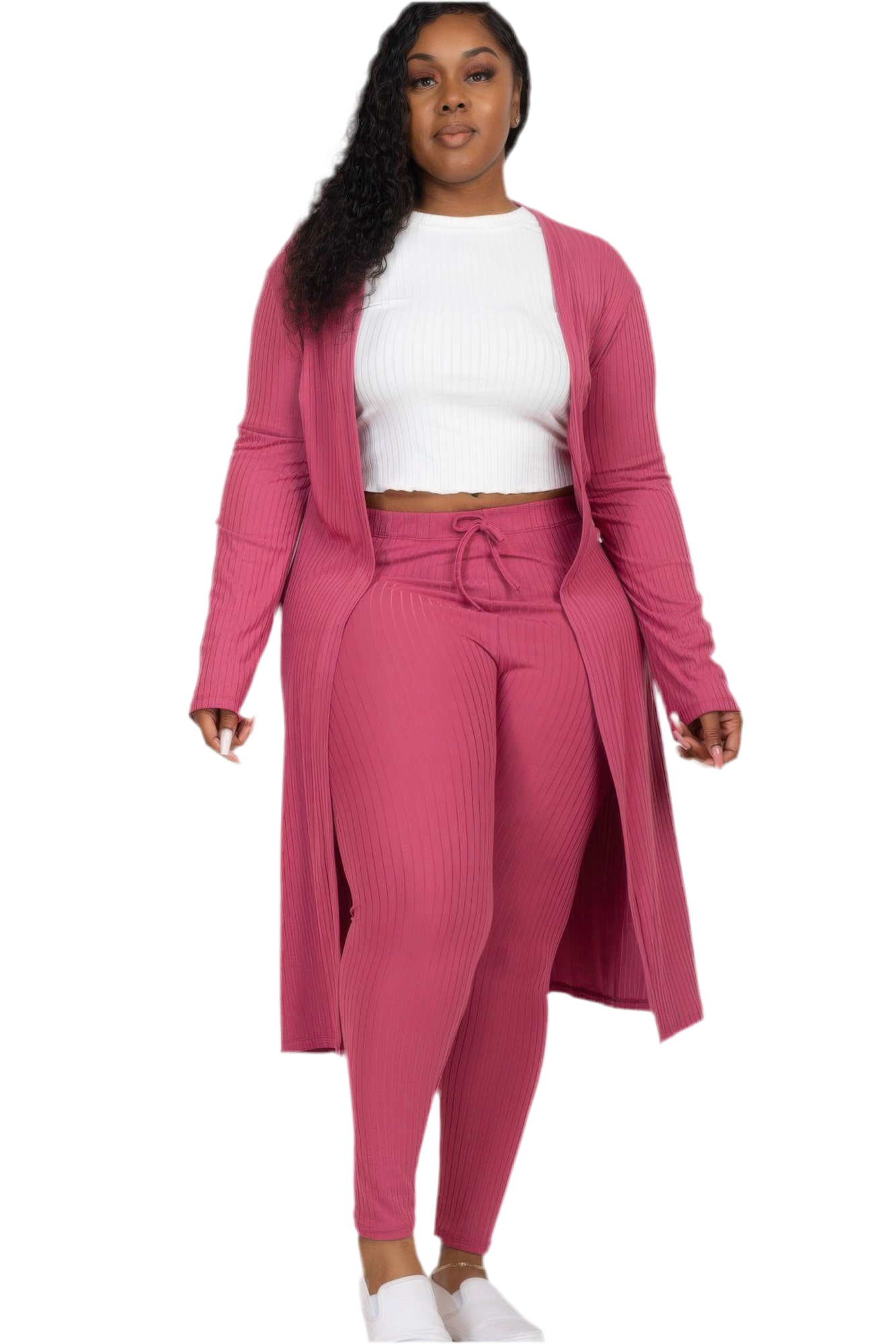Ribbed Long Cardigan & Leggings Set