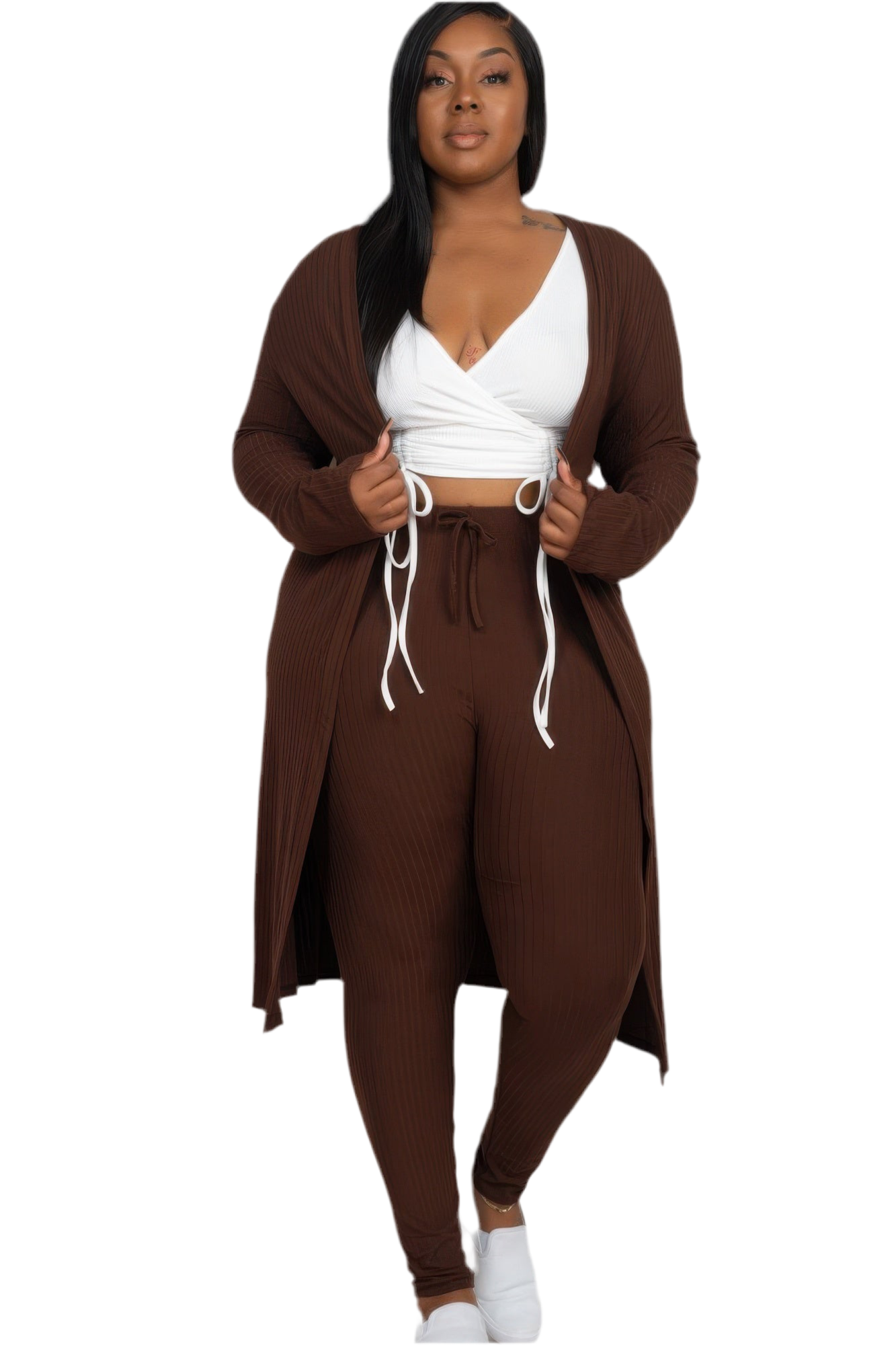 Ribbed Long Cardigan & Leggings Set