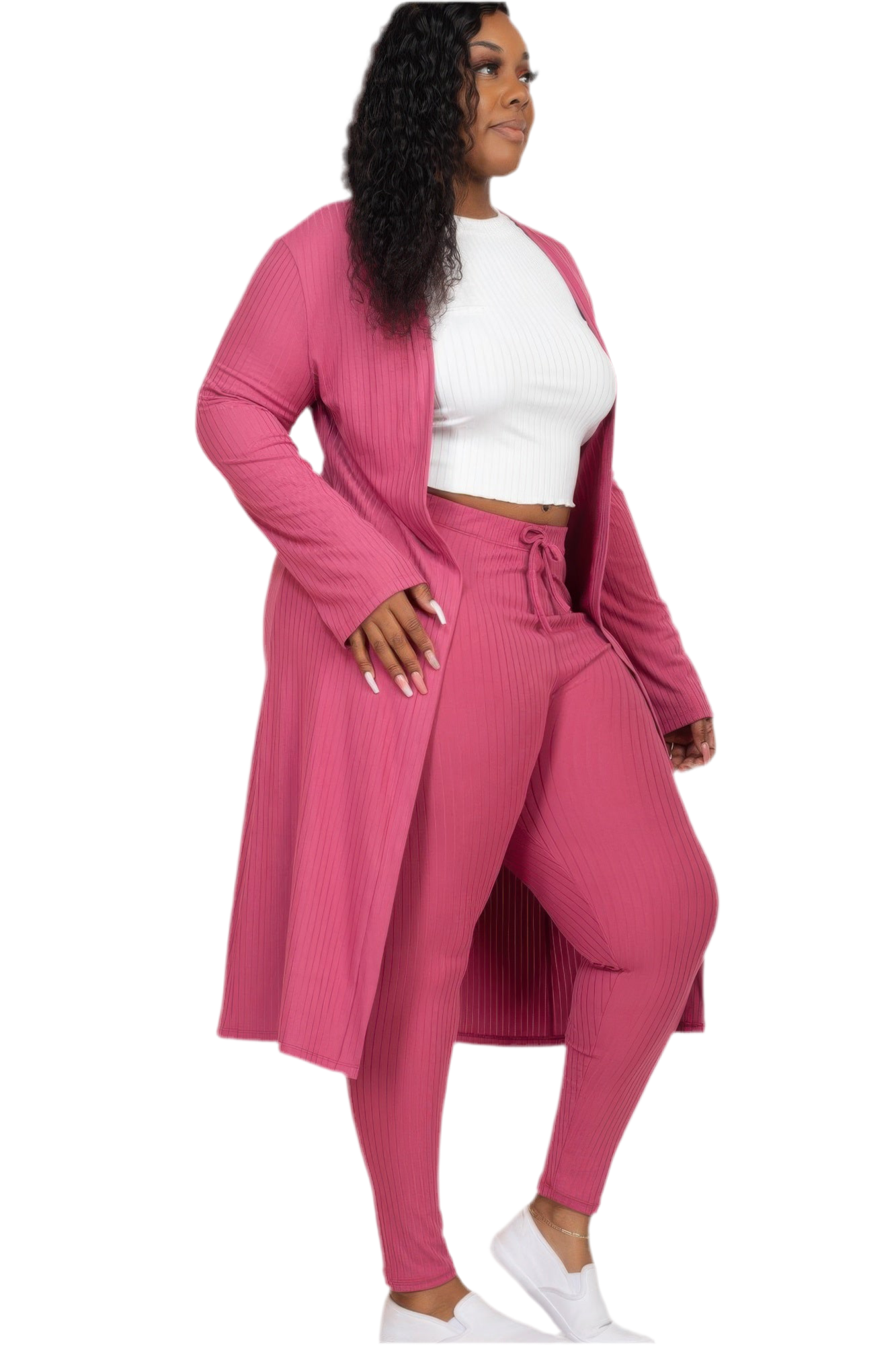 Ribbed Long Cardigan & Leggings Set