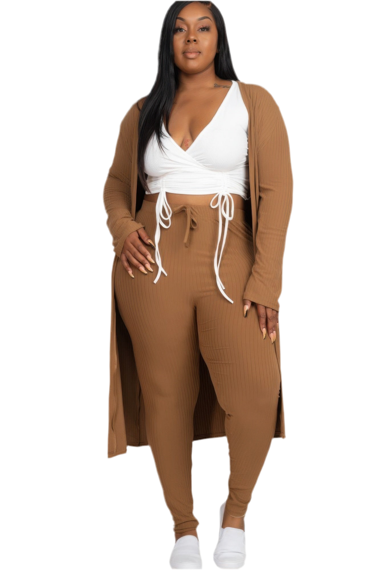 Ribbed Long Cardigan & Leggings Set