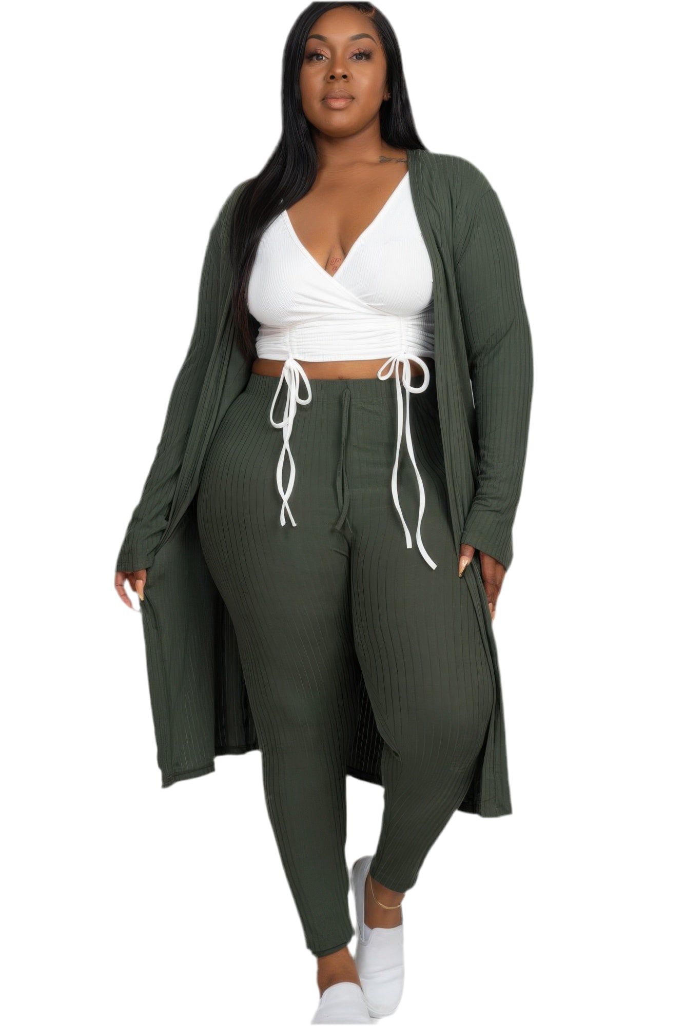 Ribbed Long Cardigan & Leggings Set