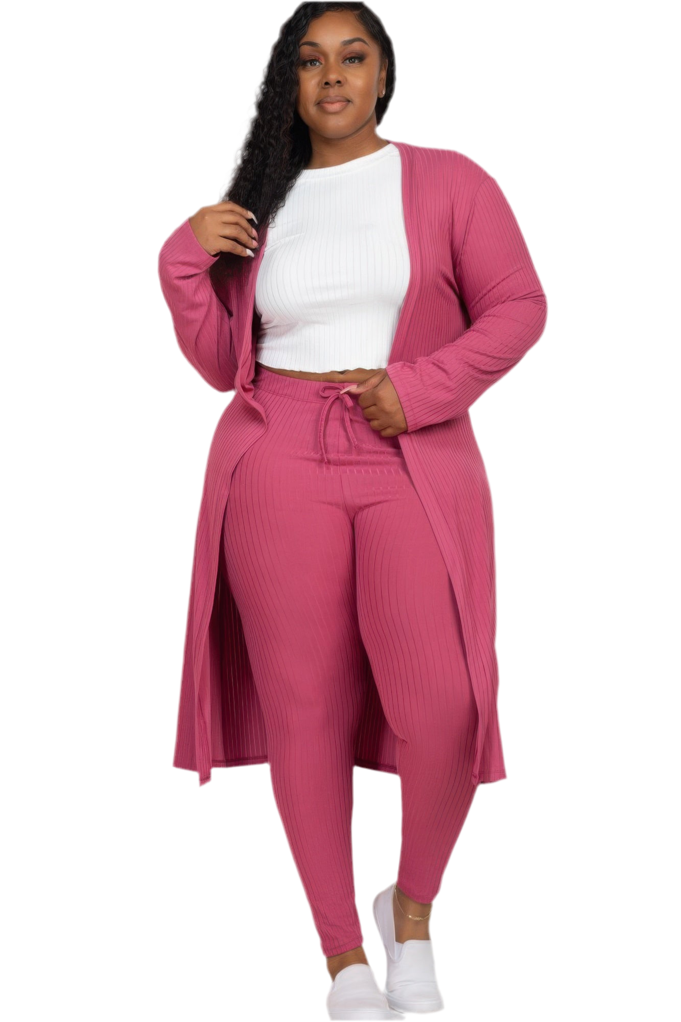 Ribbed Long Cardigan & Leggings Set
