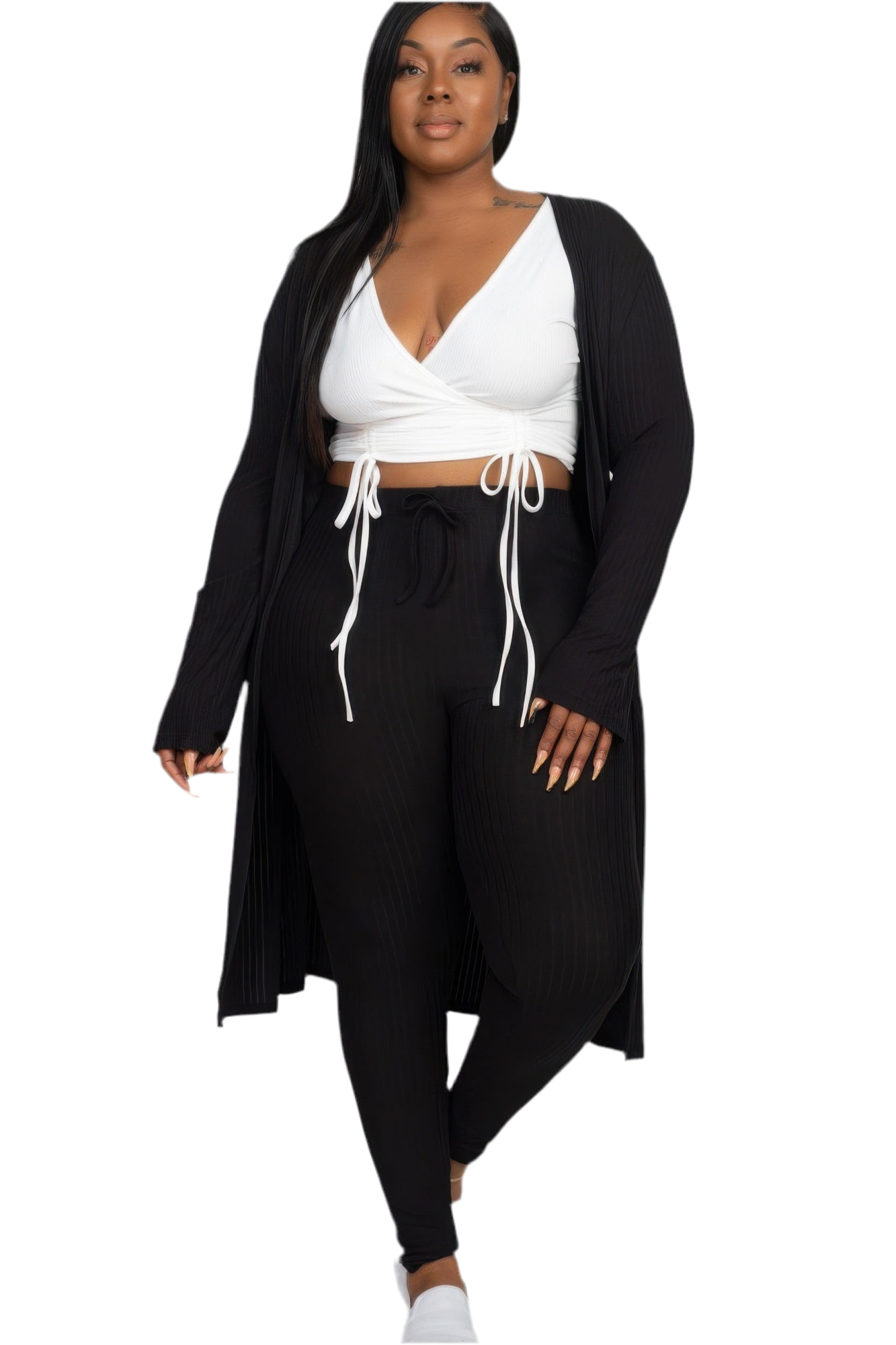 Ribbed Long Cardigan & Leggings Set