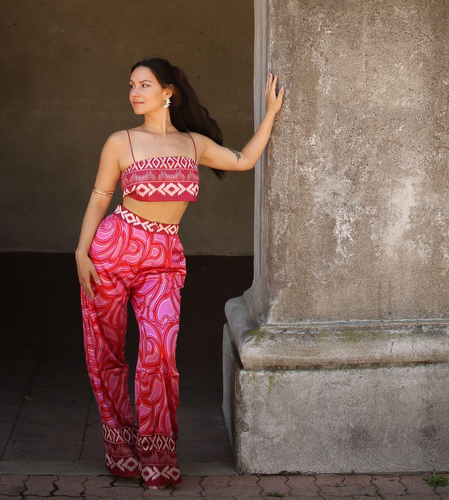Bra Top And Wide Leg Pants Set