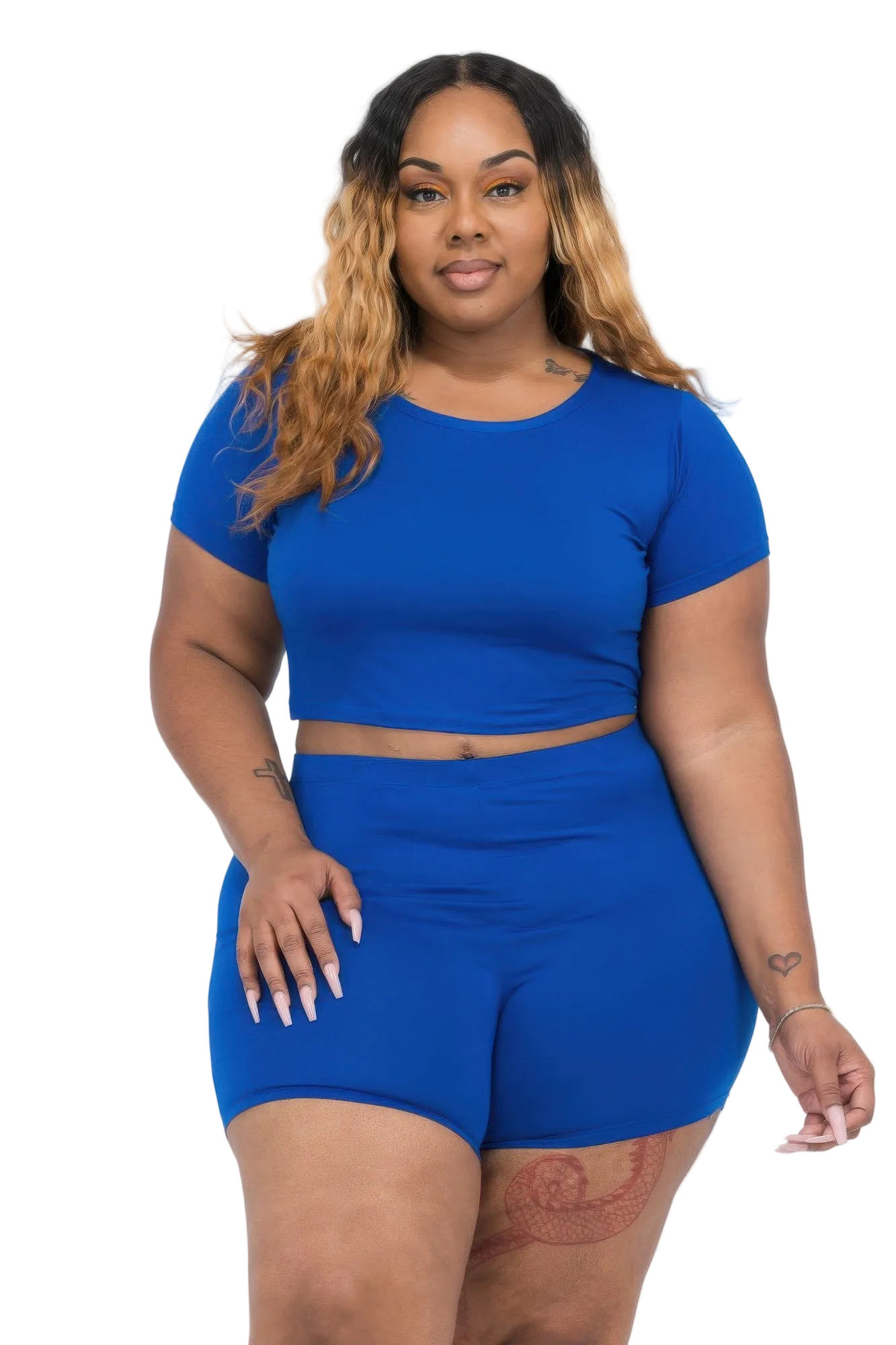 Curvy Short Sleeve Crop Top & Shorts Set