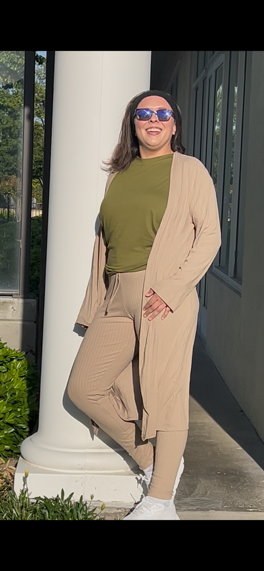 Ribbed Long Cardigan & Leggings Set