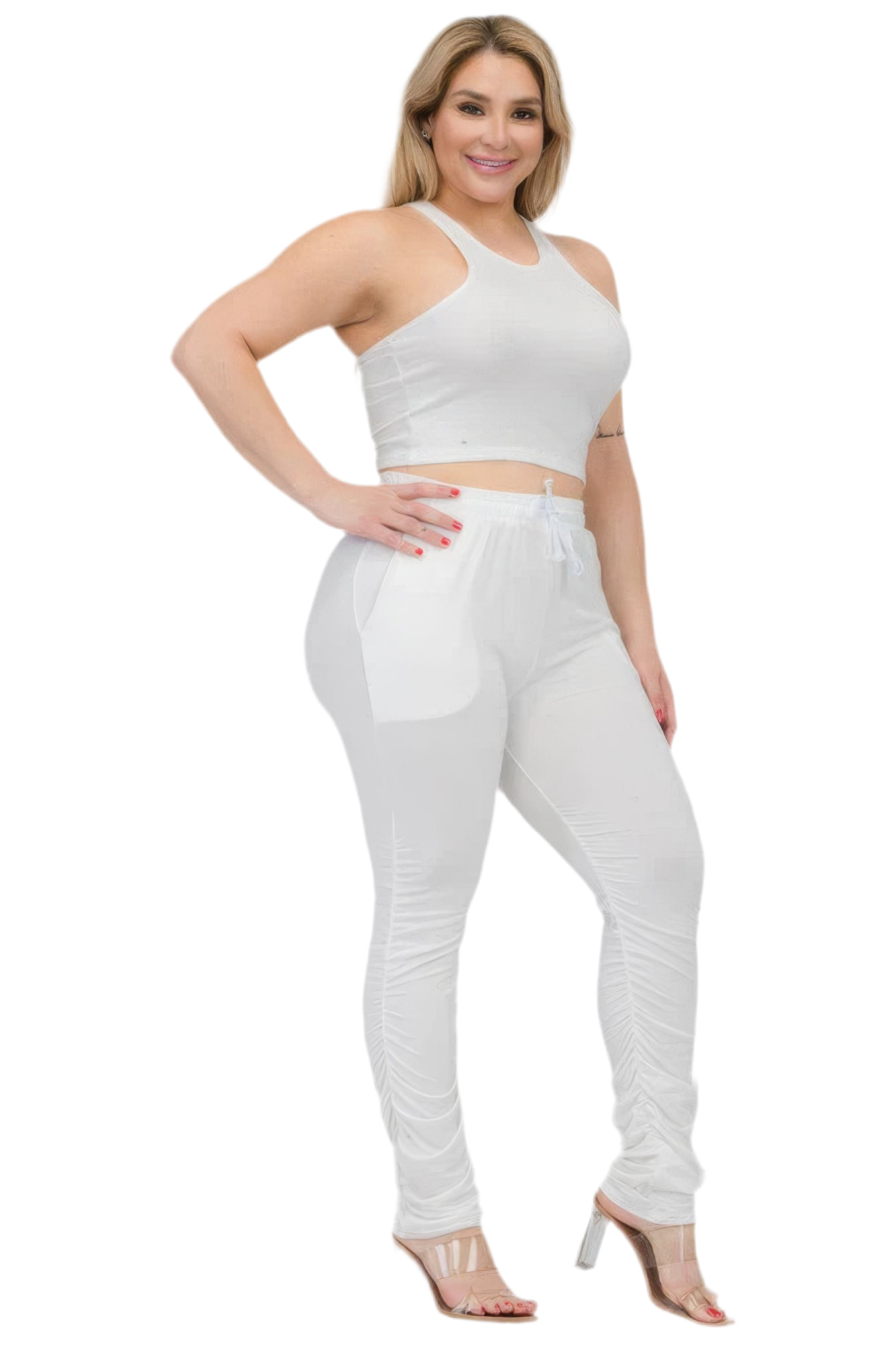 Crop Tank Top & Ruched Pants Set