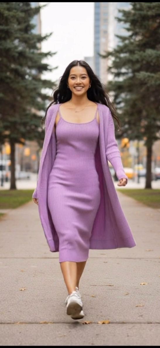 Ribbed Cardigan & Cami Midi Bodycon Dress