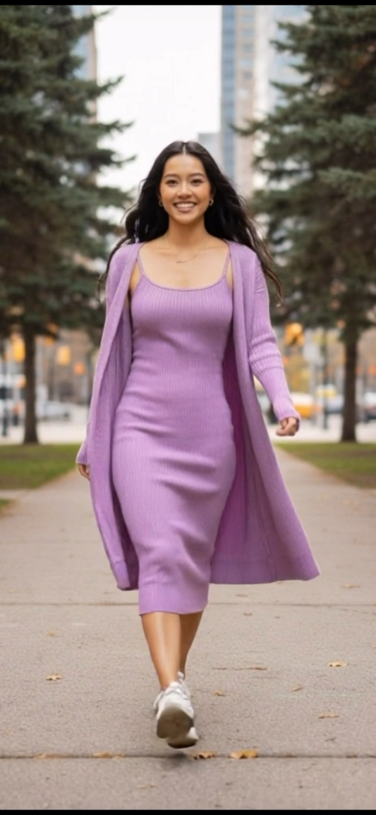 Ribbed Cardigan & Cami Midi Bodycon Dress