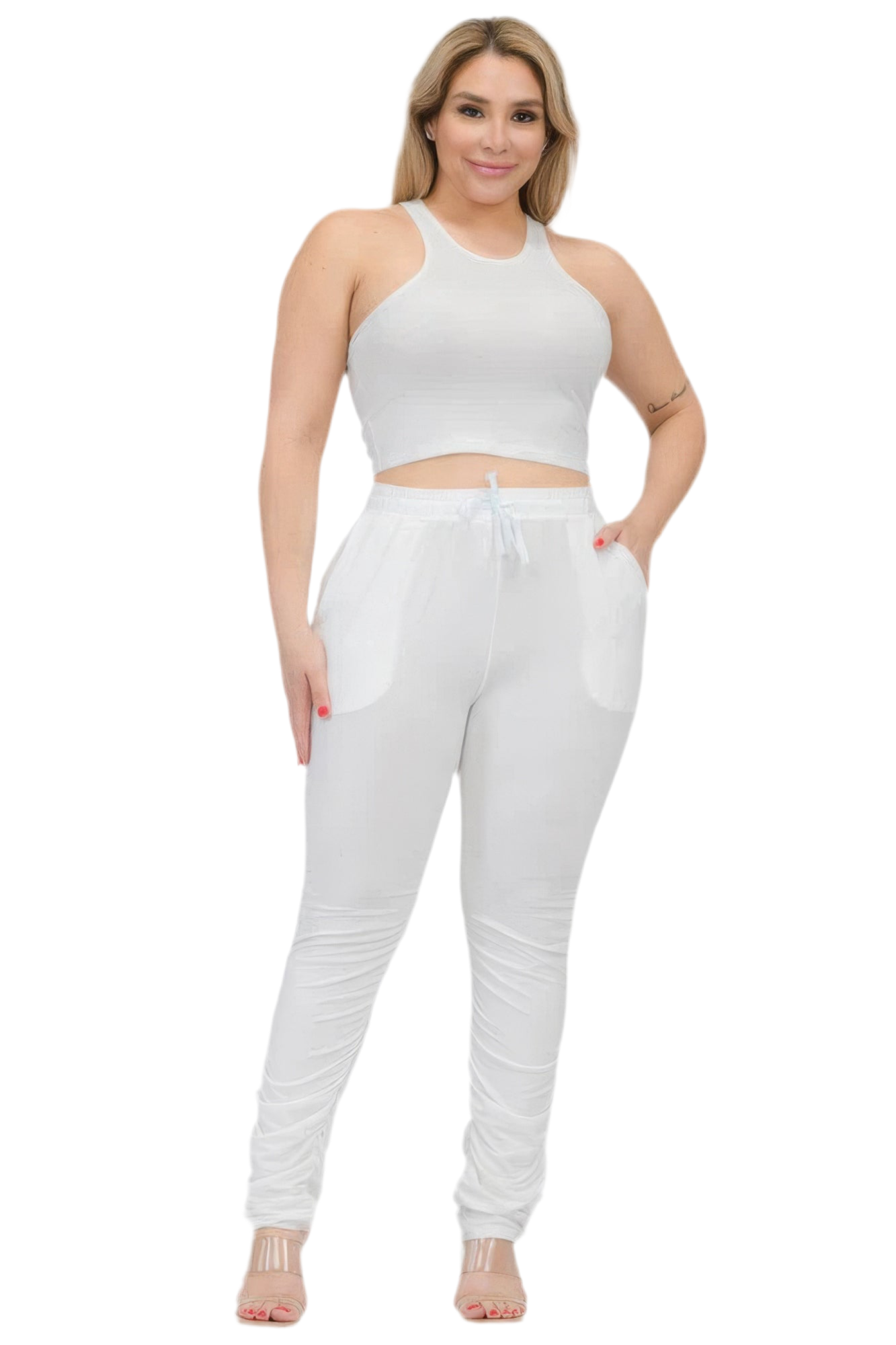 Crop Tank Top & Ruched Pants Set