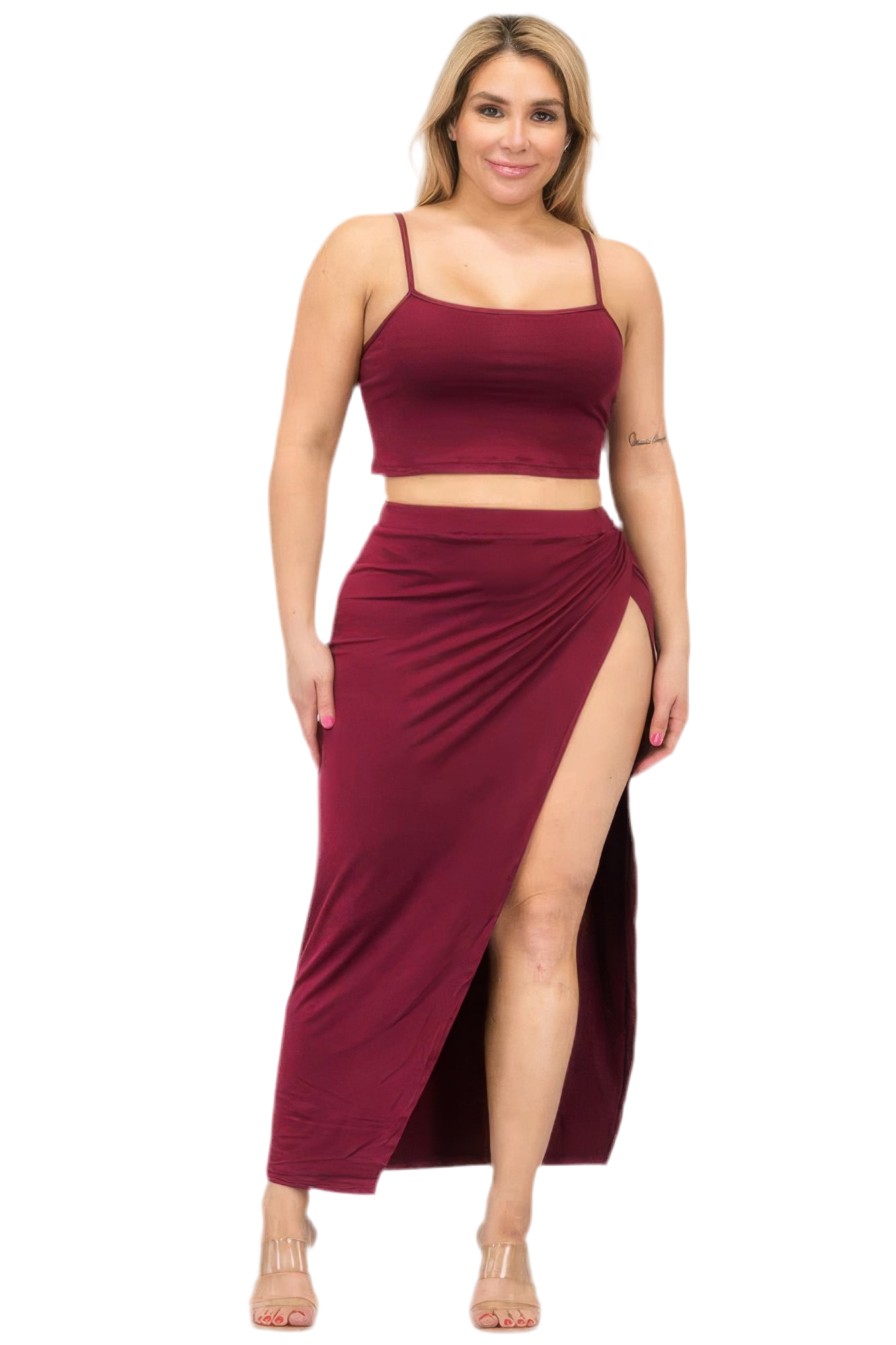 Crop Cami & Split Thigh Maxi Skirt Set