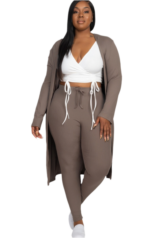 Ribbed Long Cardigan & Leggings Set