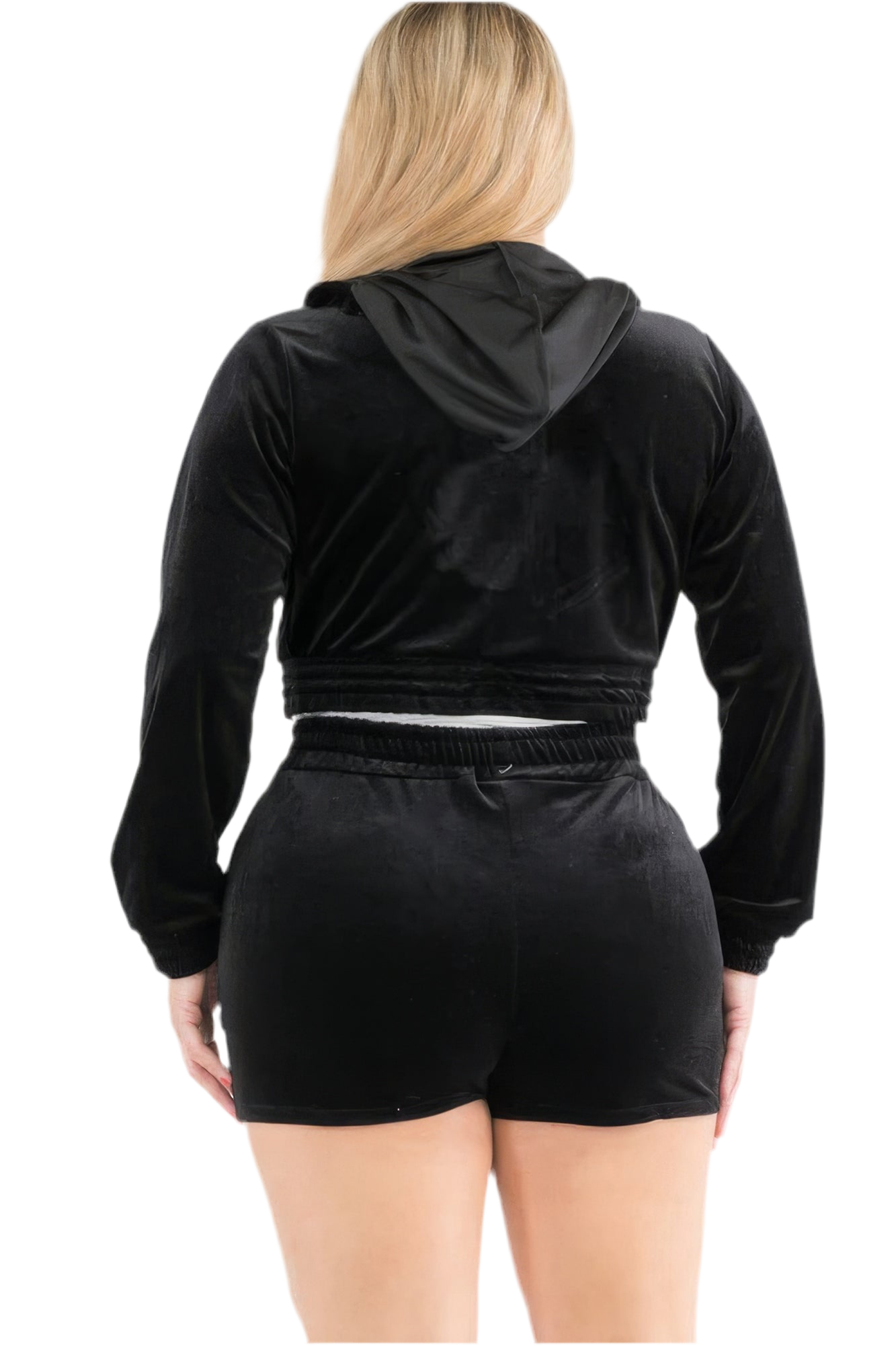 Plus Size Velour Crop Zip Up Hoodie And Shorts Set