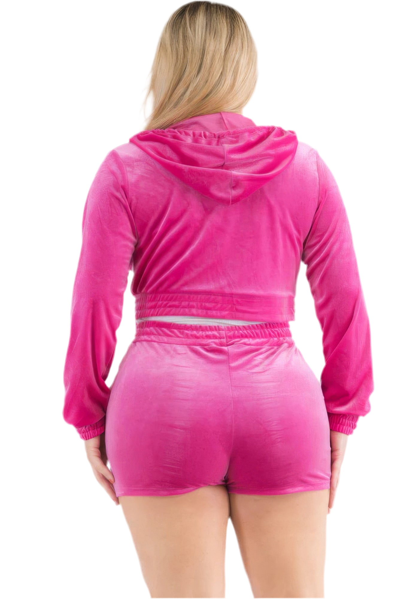 Plus Size Velour Crop Zip Up Hoodie And Shorts Set