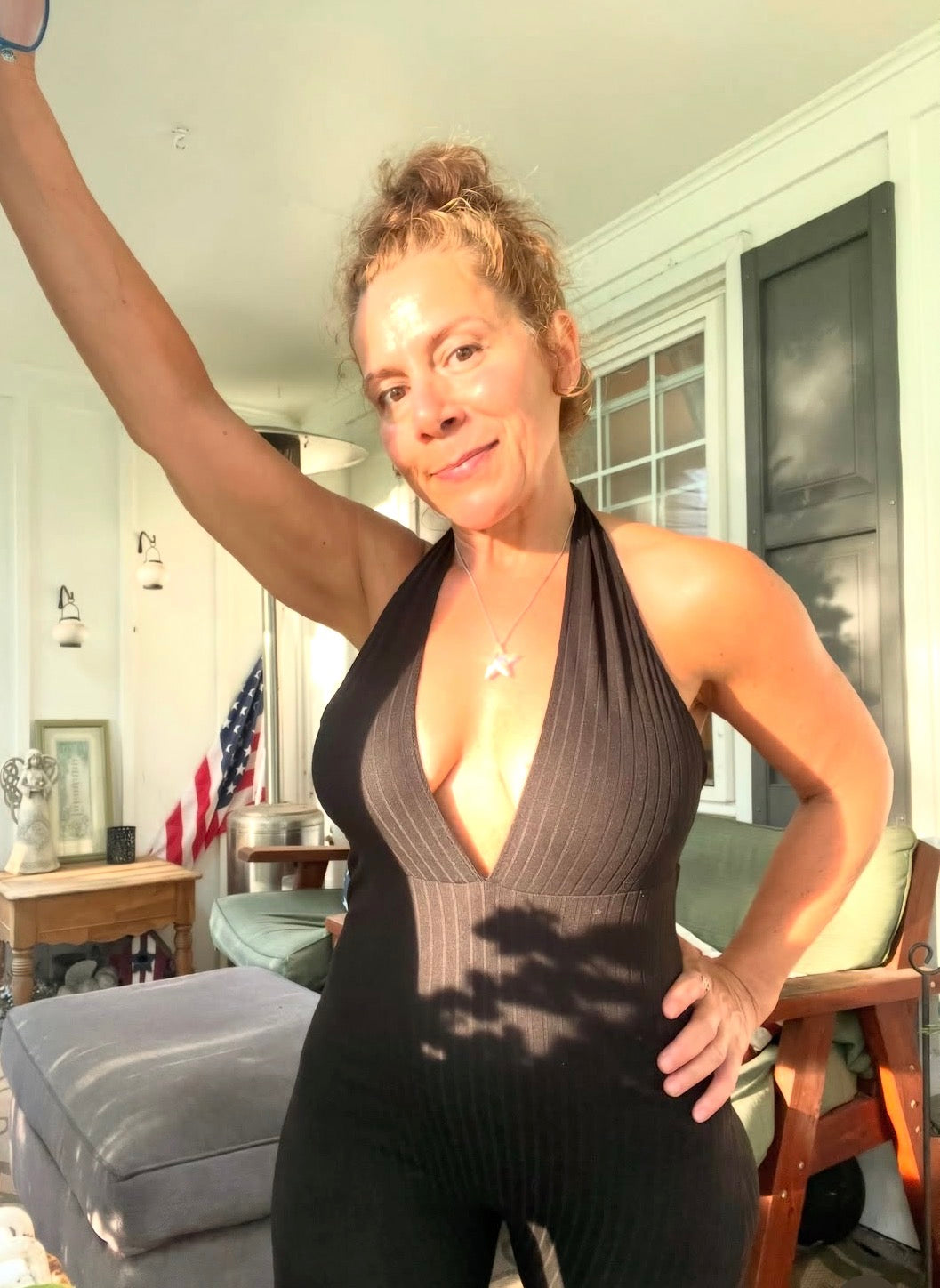 Halter V Neck Ribbed Bodycon Jumpsuit