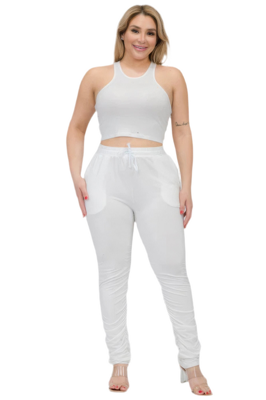 Crop Tank Top & Ruched Pants Set