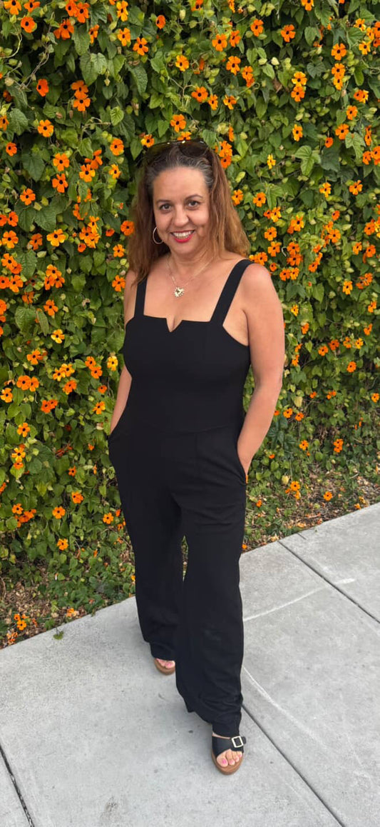 Notched neck cami jumpsuit