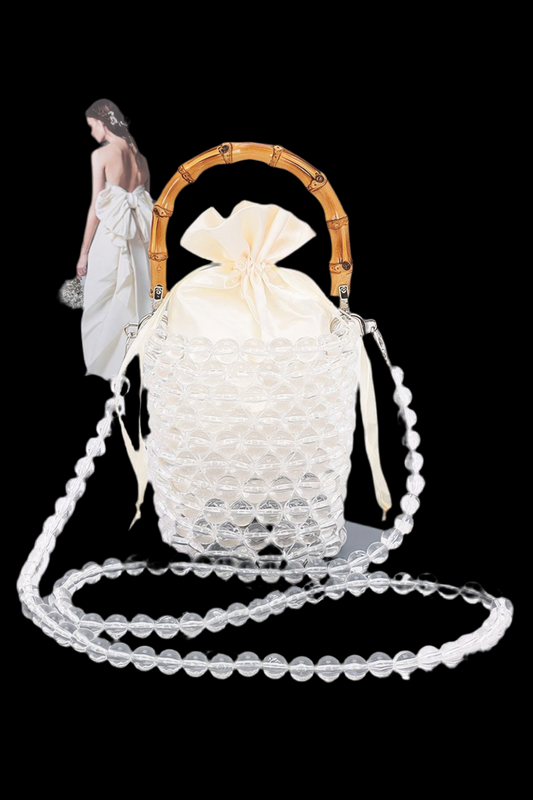 Bamboo Handle Transparent Bead Chic Tote Bag
