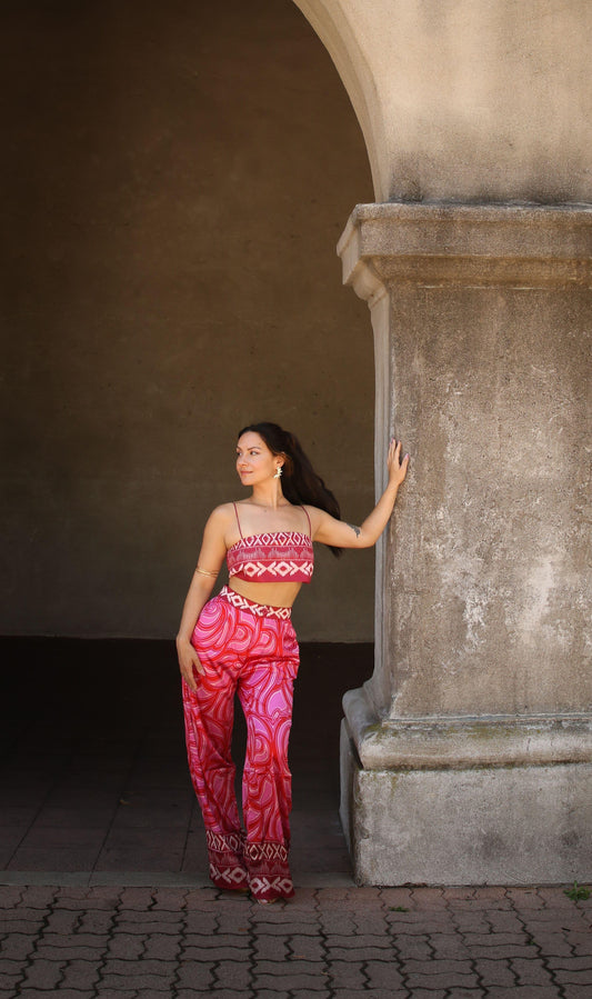 Bra Top And Wide Leg Pants Set