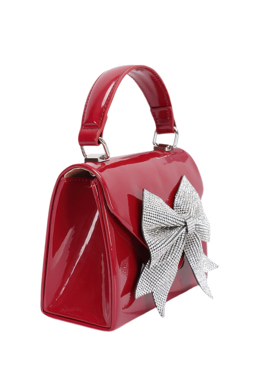 Enamel Rhinestone Ribbon Top Handle Clutch