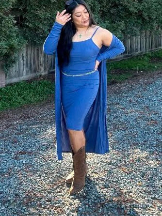 Ribbed Cardigan & Cami Midi Bodycon Dress
