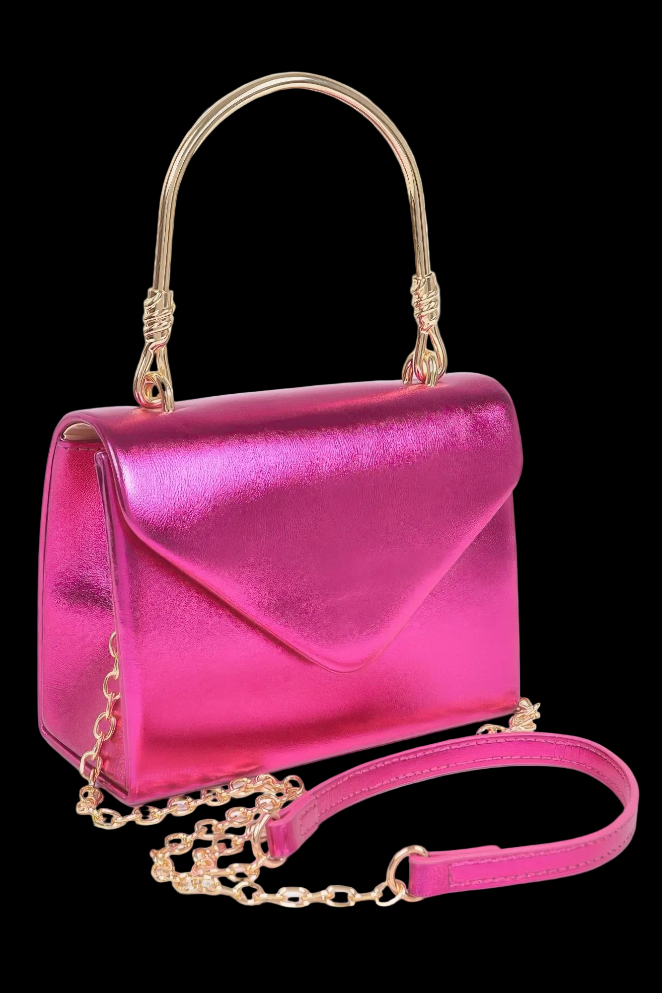 Metallic Metal Handle Crossbody Bag