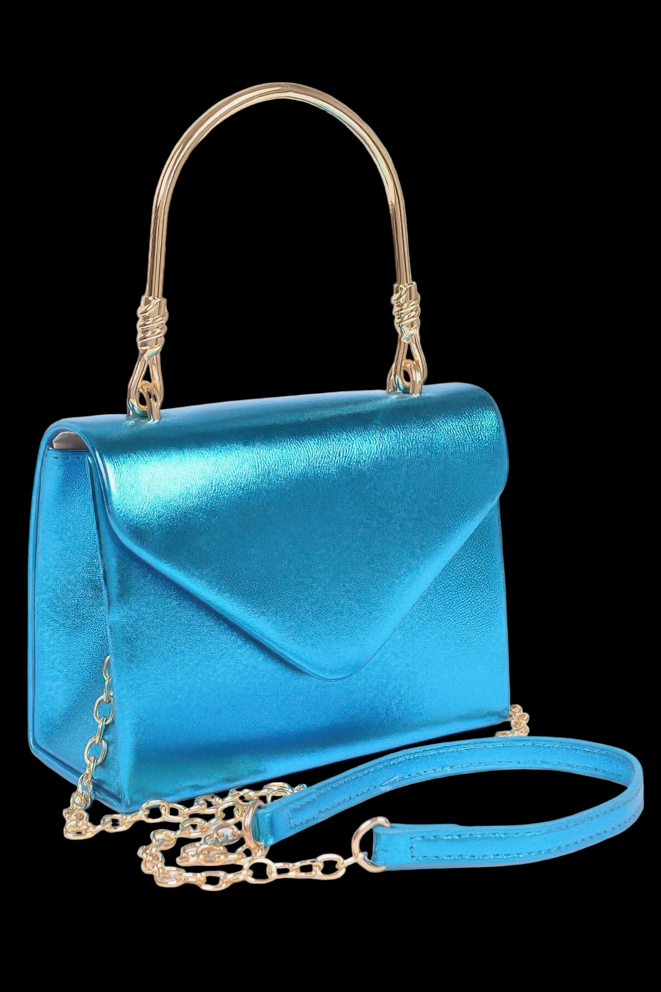 Metallic Metal Handle Crossbody Bag