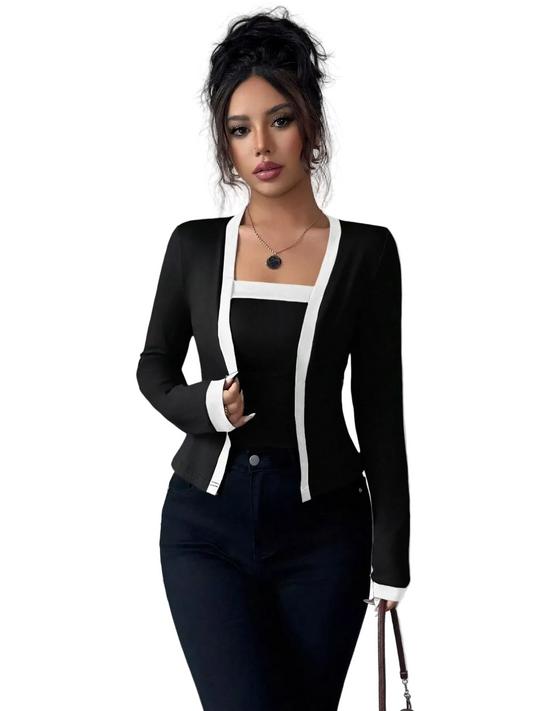 Contrast Trim Cardigan & Tank Top Set