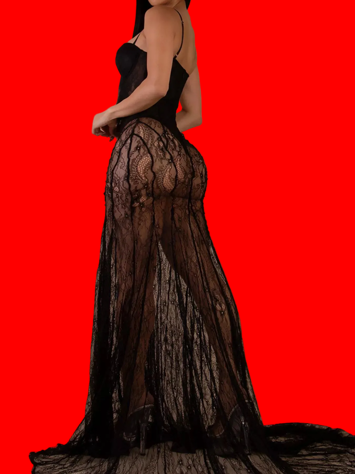 Sweetheart Lace Sheer Maxi Dress