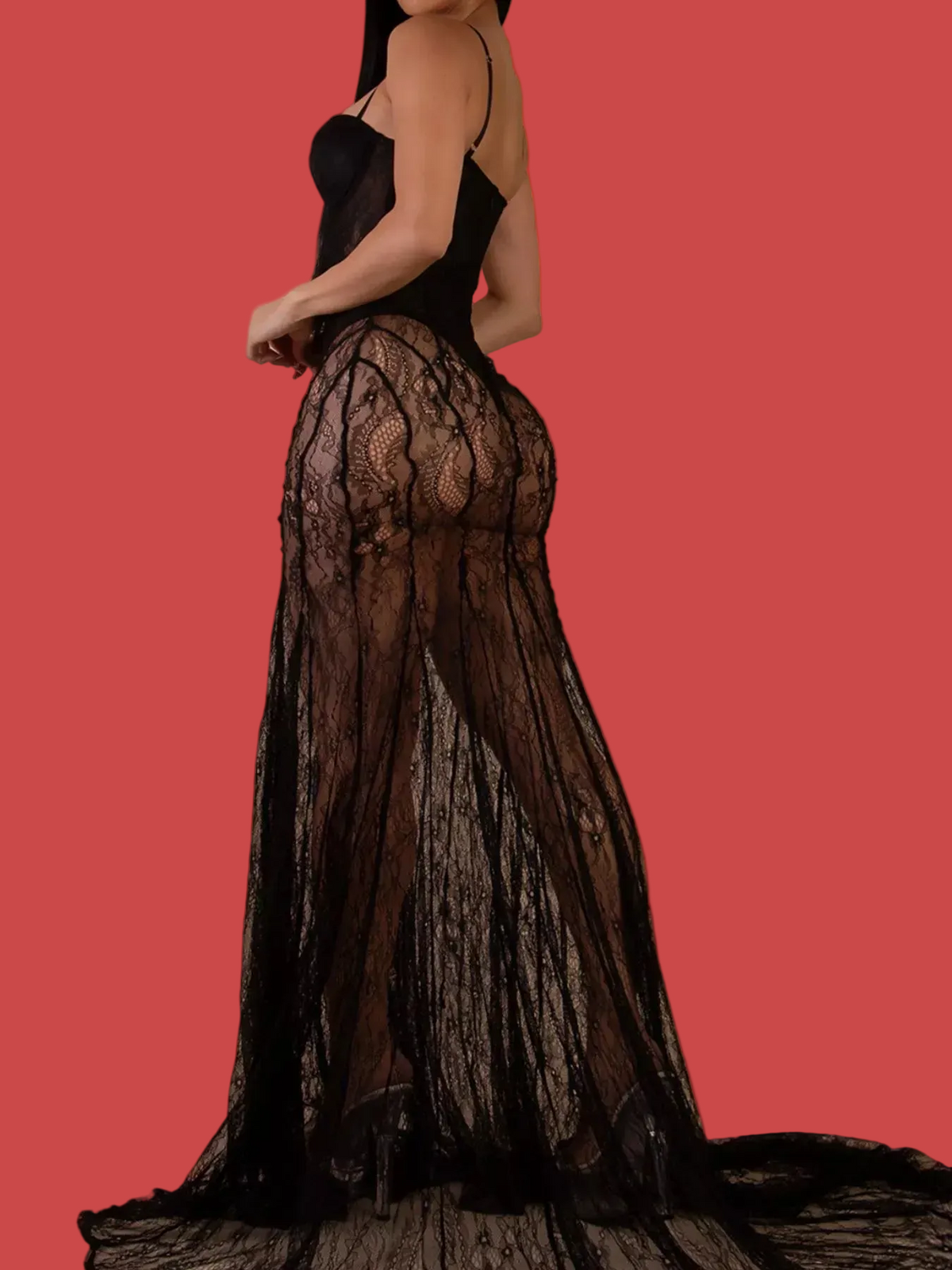 Sweetheart Lace Sheer Maxi Dress