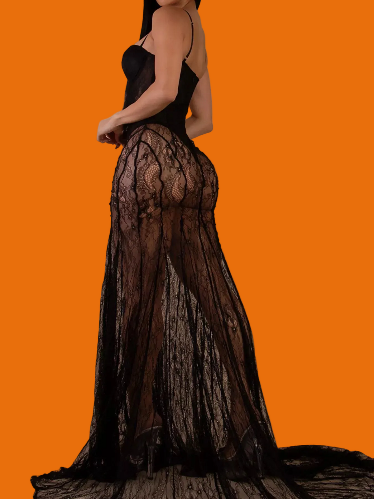 Sweetheart Lace Sheer Maxi Dress