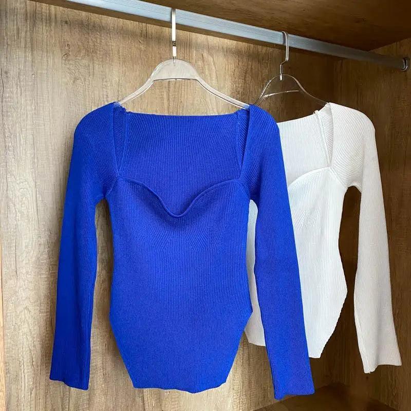 Square Collar Knit Pullover Sweater