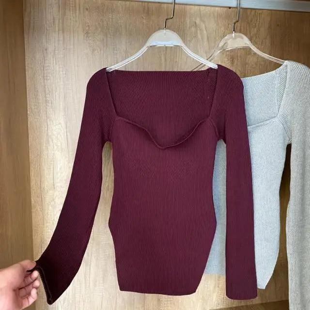 Square Collar Knit Pullover Sweater
