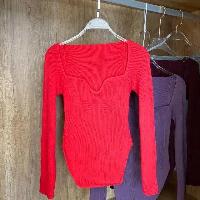 Square Collar Knit Pullover Sweater