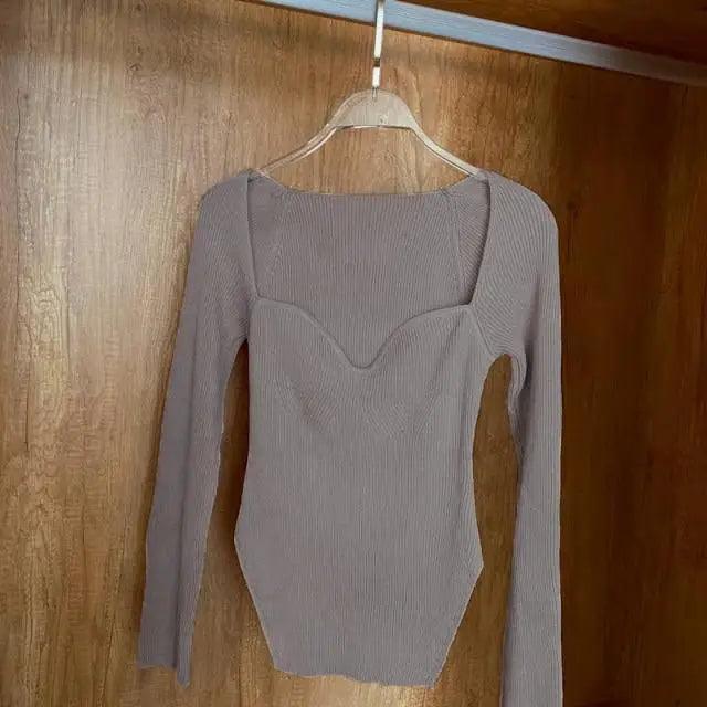 Square Collar Knit Pullover Sweater