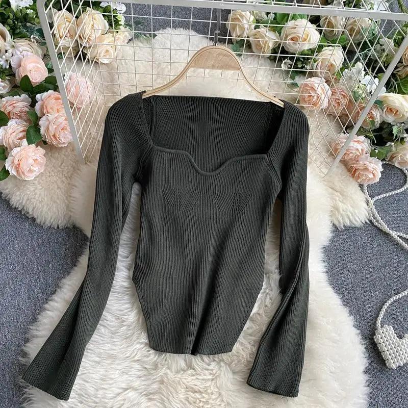 Square Collar Knit Pullover Sweater