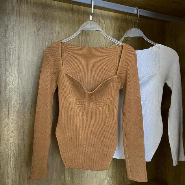 Square Collar Knit Pullover Sweater