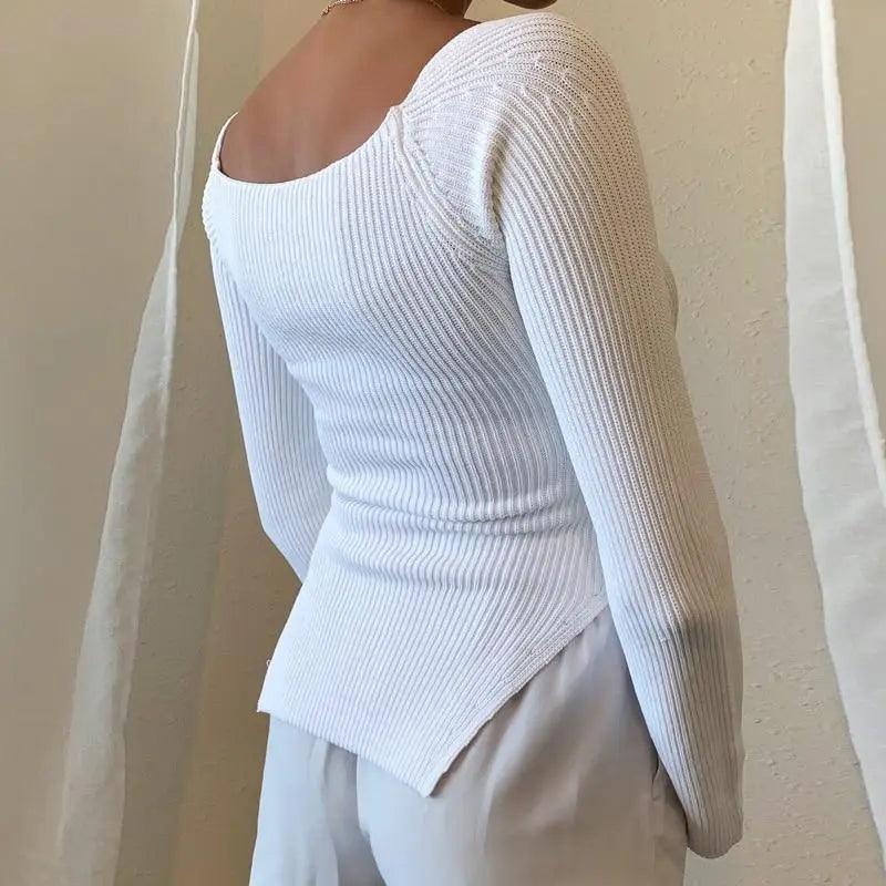 Square Collar Knit Pullover Sweater