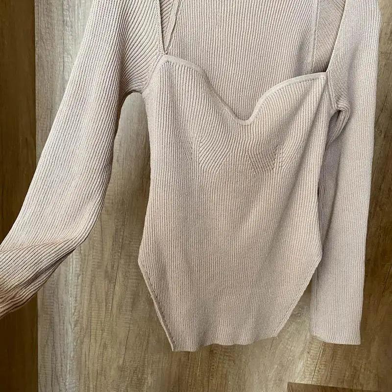 Square Collar Knit Pullover Sweater
