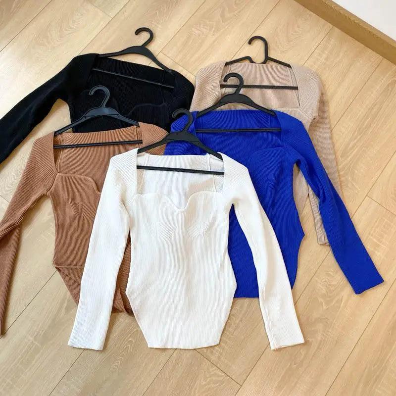 Square Collar Knit Pullover Sweater
